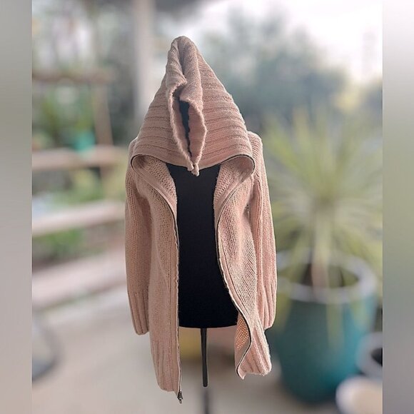 BCBGMAXAZRIA Lambswool Acrylic Pile Knit Zip Cardigan Sweater Pink Women XS / S - Picture 10 of 16